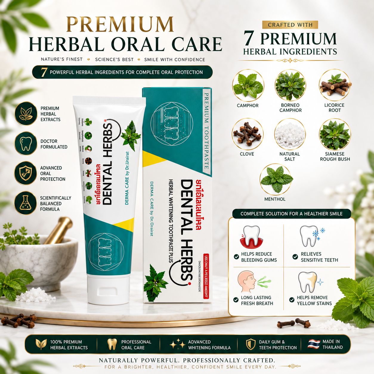 Dental Herbs Premium Herbal Whitening Toothpaste – DERMA CARE By Dr Urairat